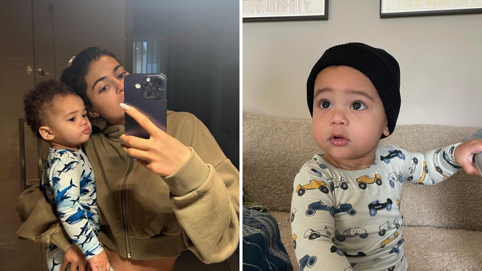 One photo of Kylie Jenner and her son, another photo of her son alone