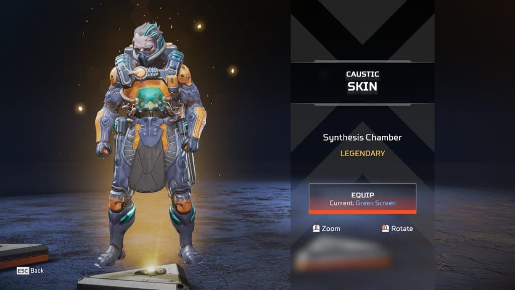 Synthesis Chamber Caustic on the Apex Legends pack screen.