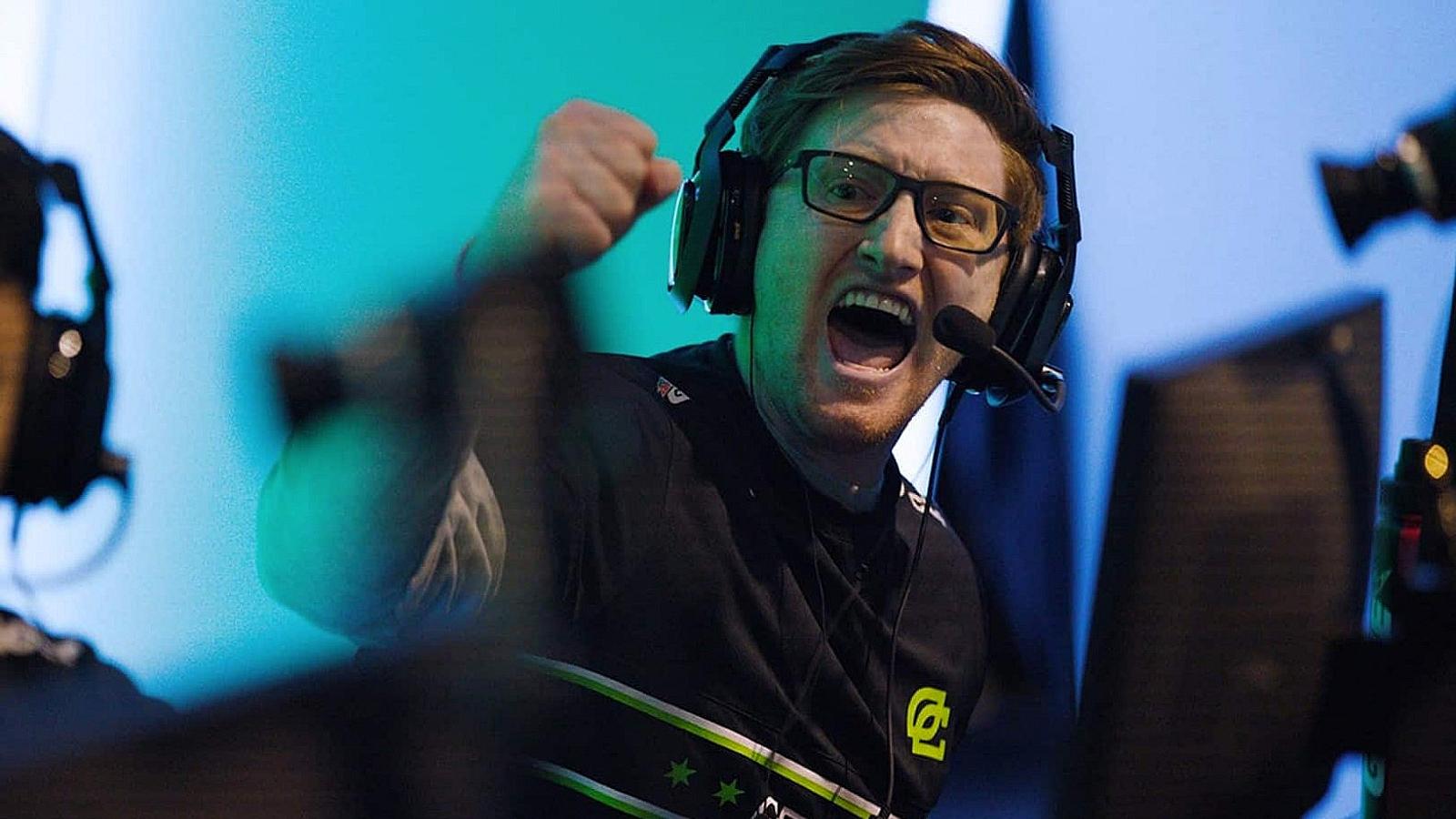 scump holding his fist up in celebration