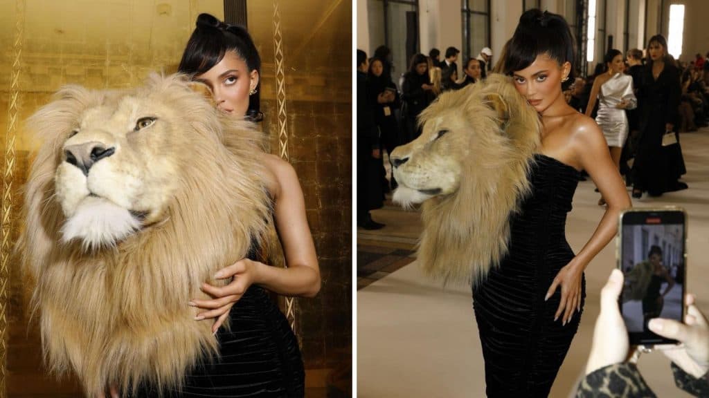 Kylie Jenner wearing lion head dress