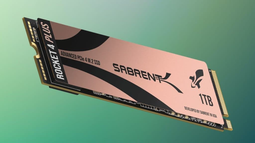 Sabrent SSD on green background