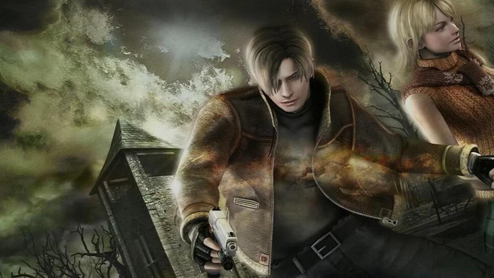 An official image of Resident Evil 4 artwork, featuring Leon and Ashley. One of the games to play like The Last of Us in 2023.