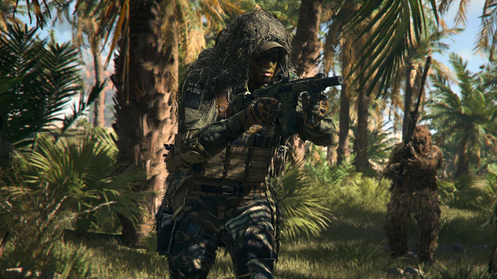 Gaz in Modern Warfare 2 moving through a wooded area.