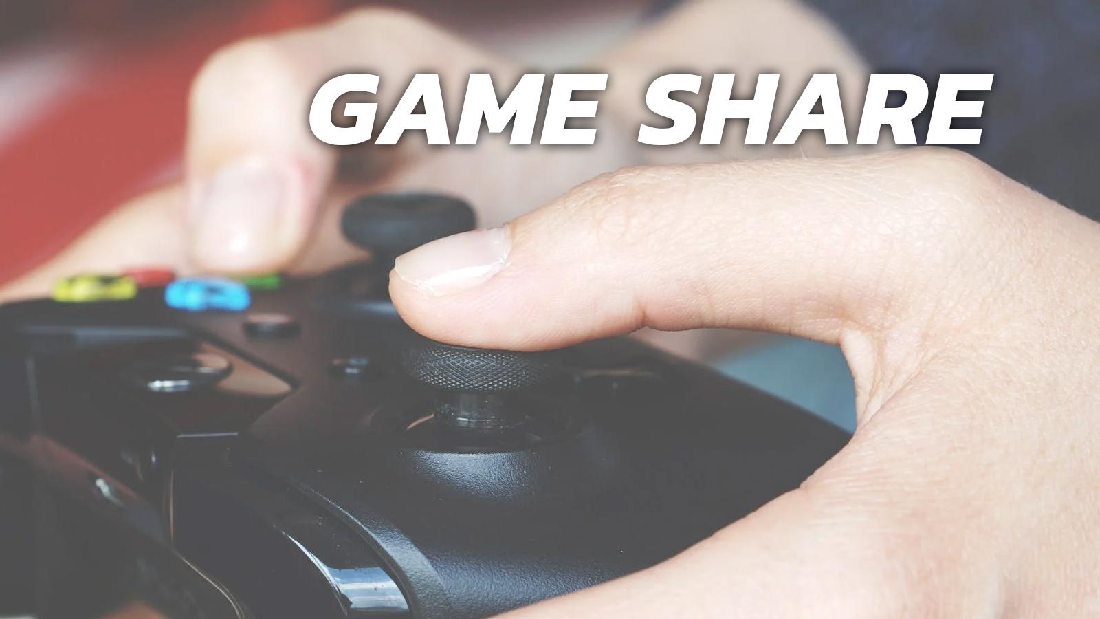 game share overlayed on top of a man playing xbox