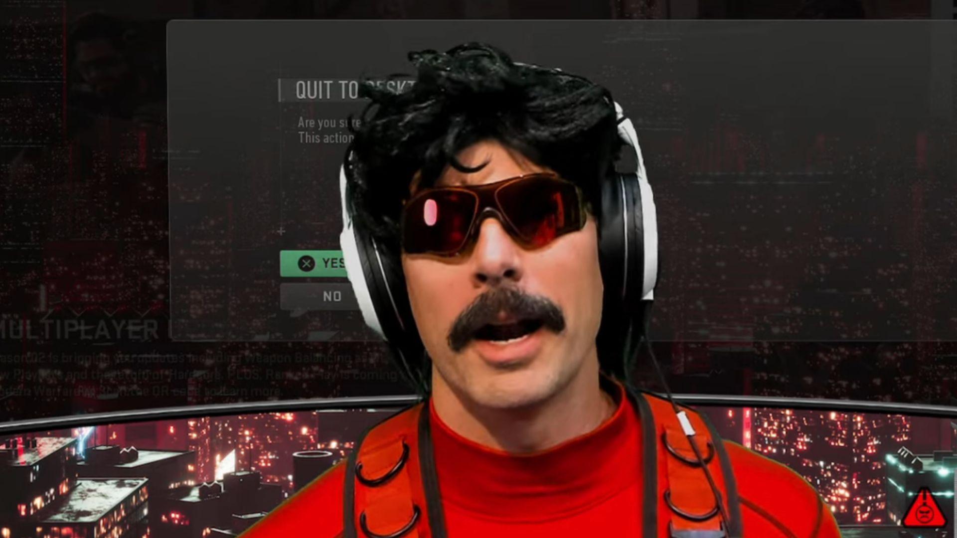 Dr Disrespect looking fed up at camera with mouth open