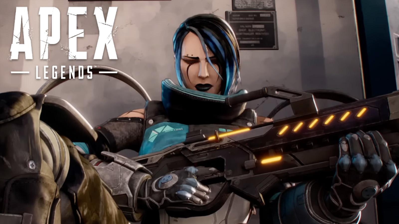 Catalyst holding weapon behind cover in Apex Legends