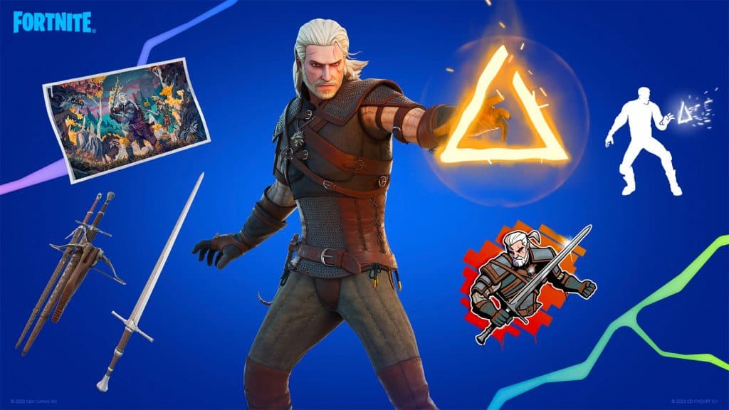 The Witcher Geralt skin and cosmetics in Fortnite