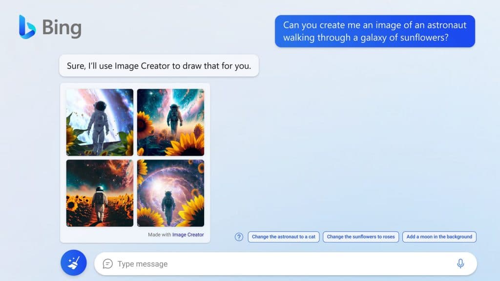 Bing AI image creator chat box
