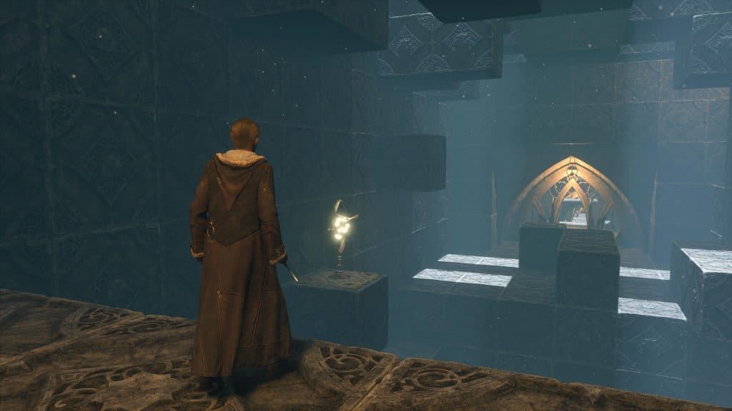 screenshot featuring the third puzzle in the halls of herodiana quest in hogwarts legacy.