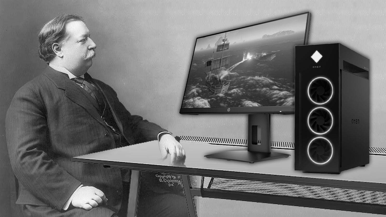 Taft playing games on his HP PC