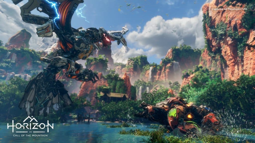 A flying creature and land creature in Horizon Call of the Mountain