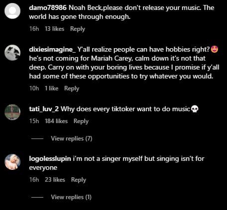 Noah Beck music responses