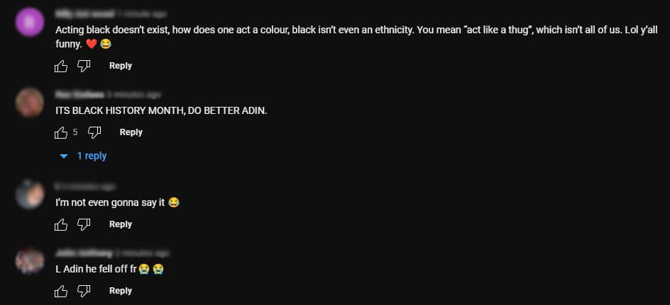 adin ross racist video backlash youtube comments copy