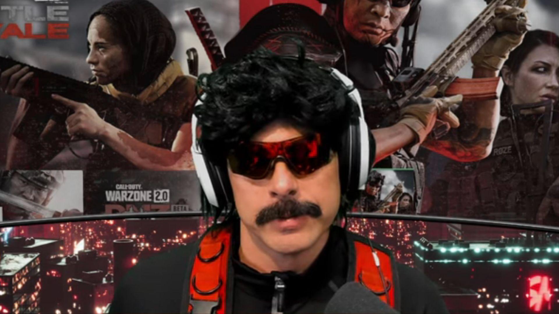Dr Disrespect in front of Warzone 2 Season 2 advert