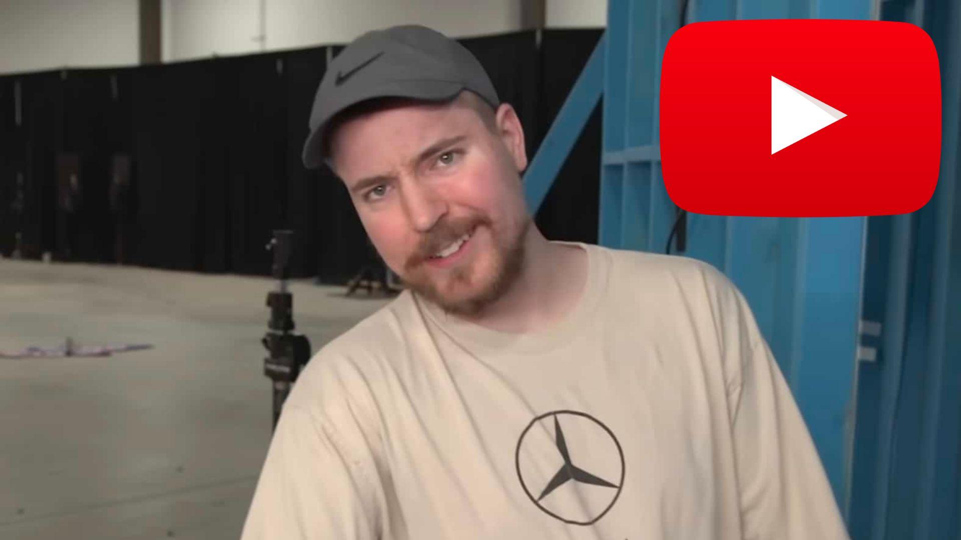 MrBeast in Mercedes Benz shirt next to YouTube logo