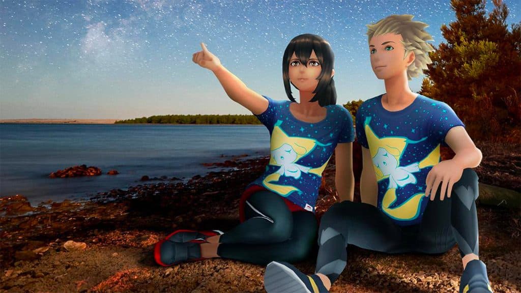 Pokemon Go trainers wearing Shiny Jirachi t-shirts