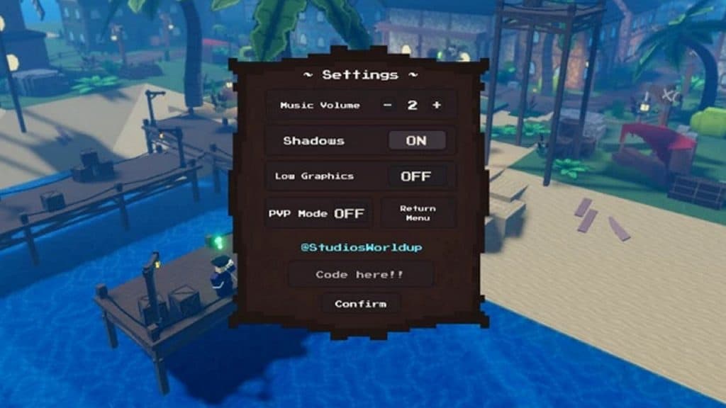 screenshot of the codes redeeming page in Roblox Pixel Piece.
