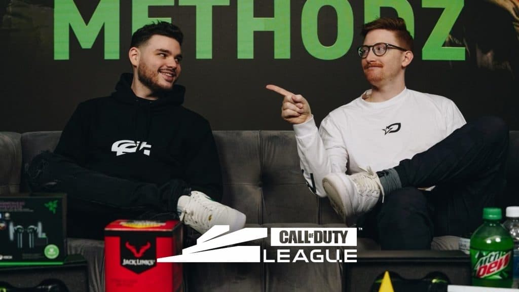 methodz and scump on stream with call of duty league logo