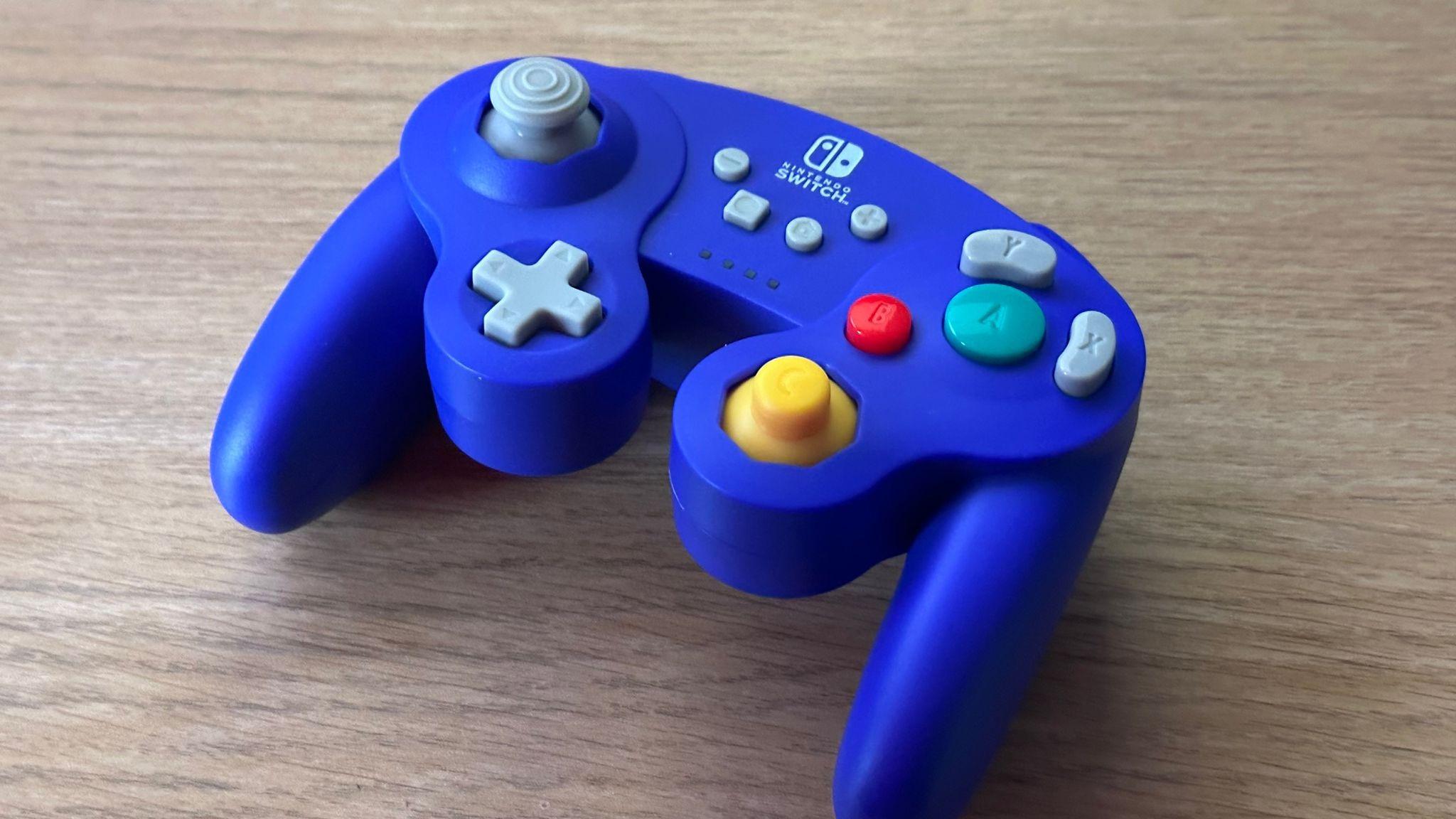 PowerA Gamecube Controller in purple on table