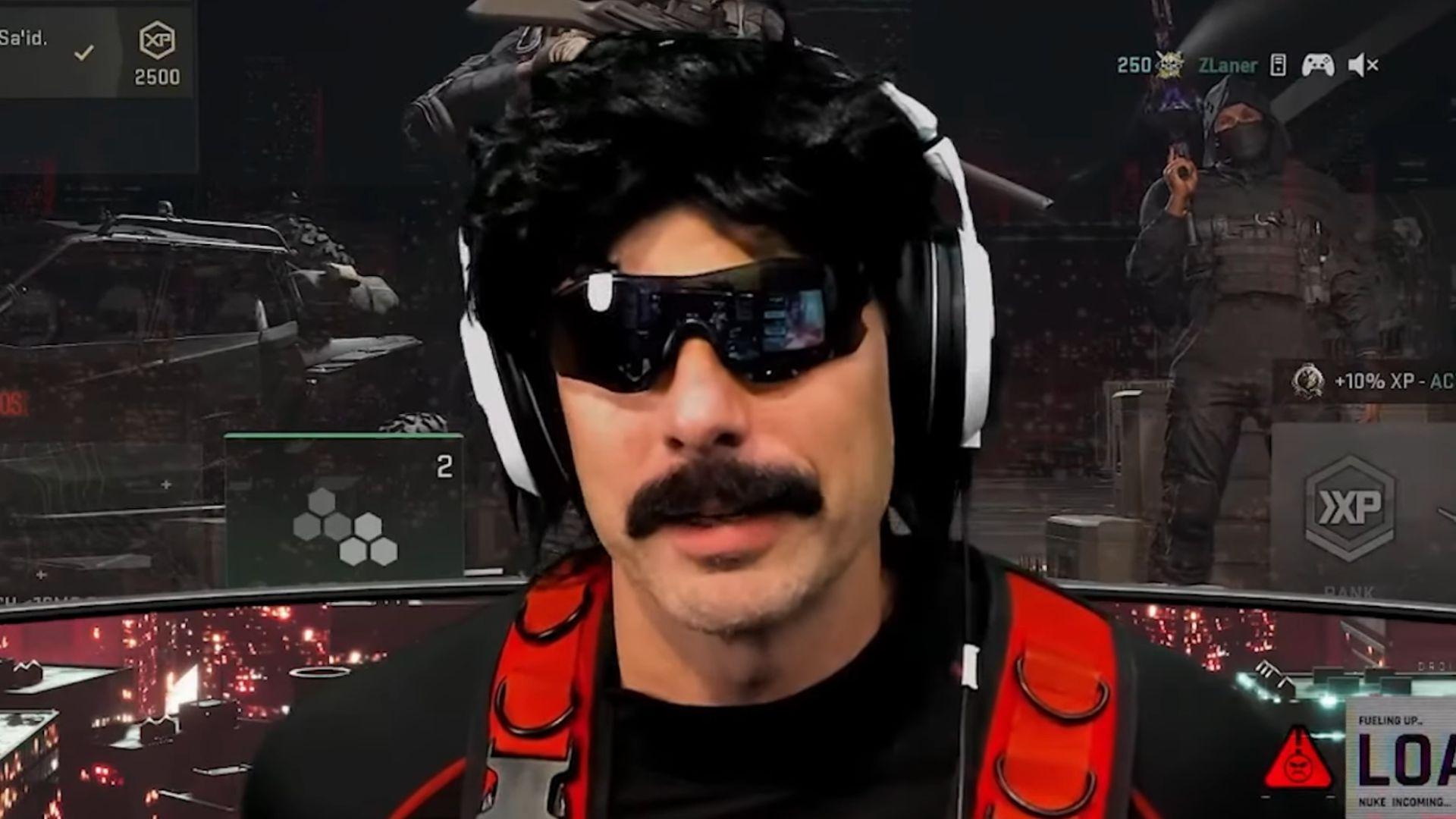Dr Disrespect looking at camera in front of Call of Duty lobby
