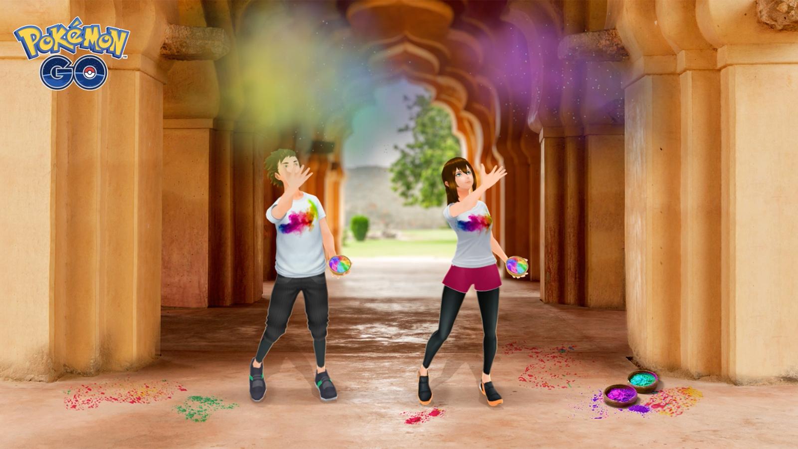 The Festival of Colors avatar poses in Pokemon Go