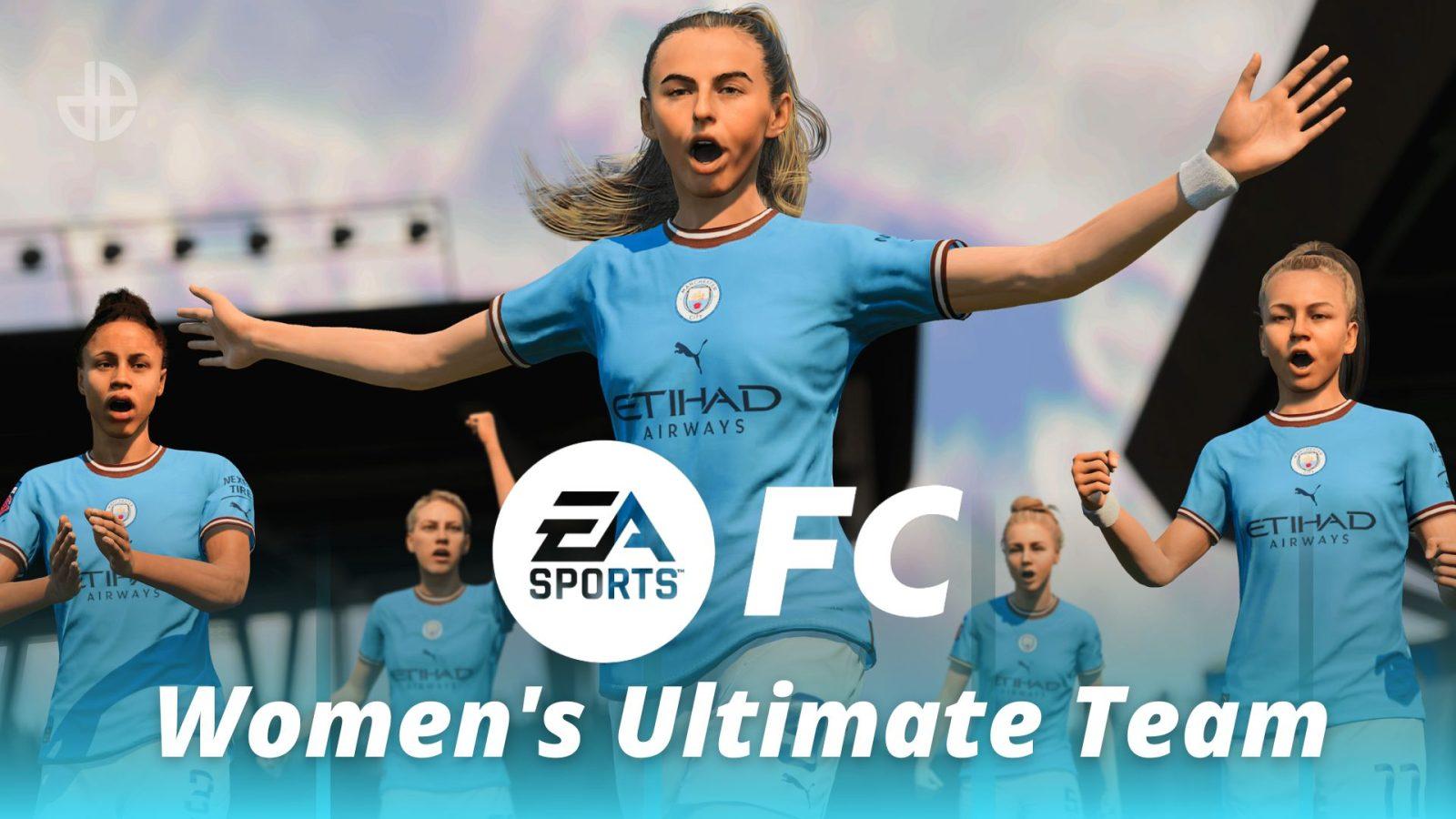 Manchester City women's team celebrating by EA FC 24 logo