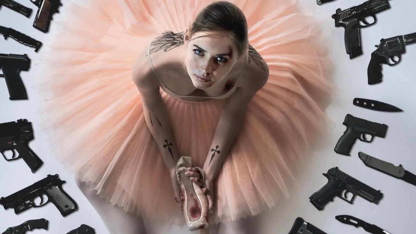 Portion of the poster of John Wick spinoff Ballerina, that features a ballet dancer.
