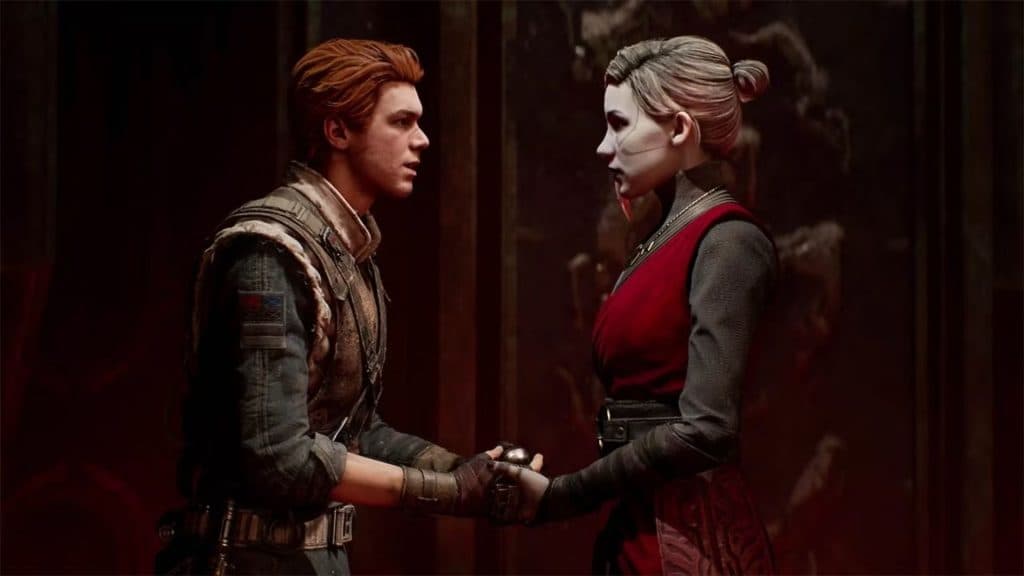 cal holding hands with nightsister merrin in star wars jedi fallen order