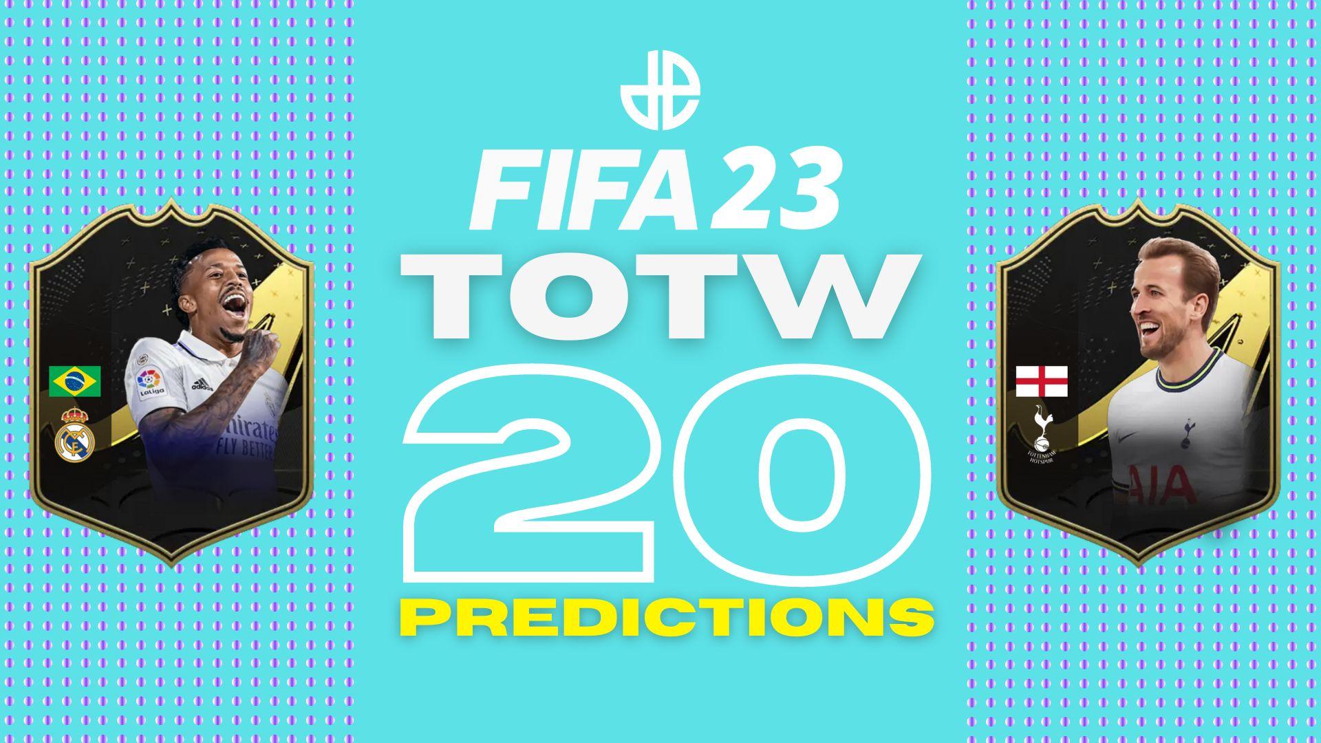 FIFA 23 cards of Militao and Kane with TOTW 20 predictions