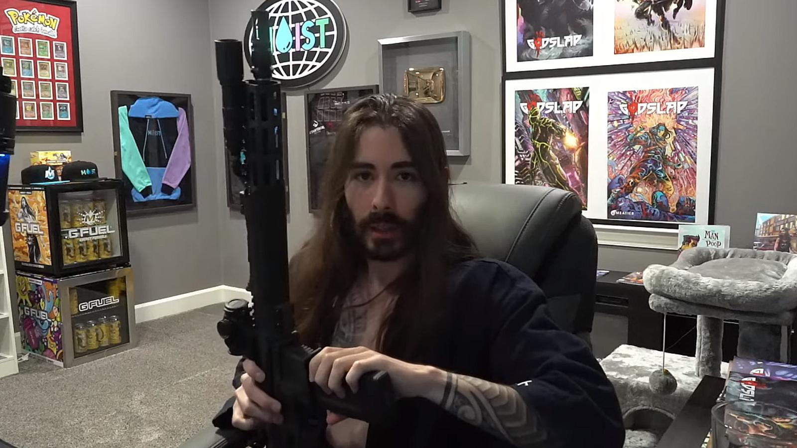 MoistCr1TiKal with an assault rifle in his latest video