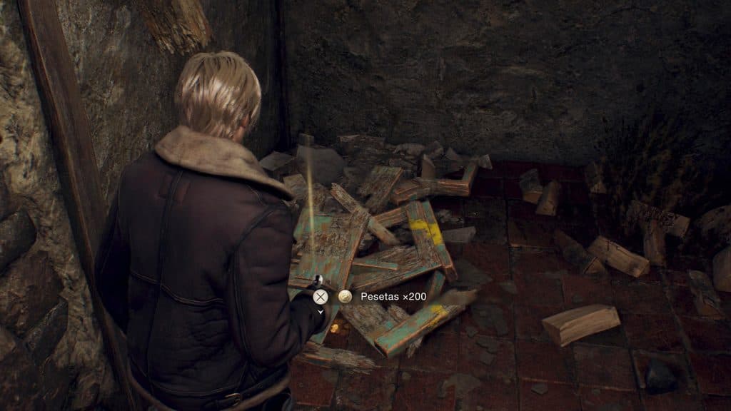 Pesetas in a broken crate in Resident Evil 4 Remake