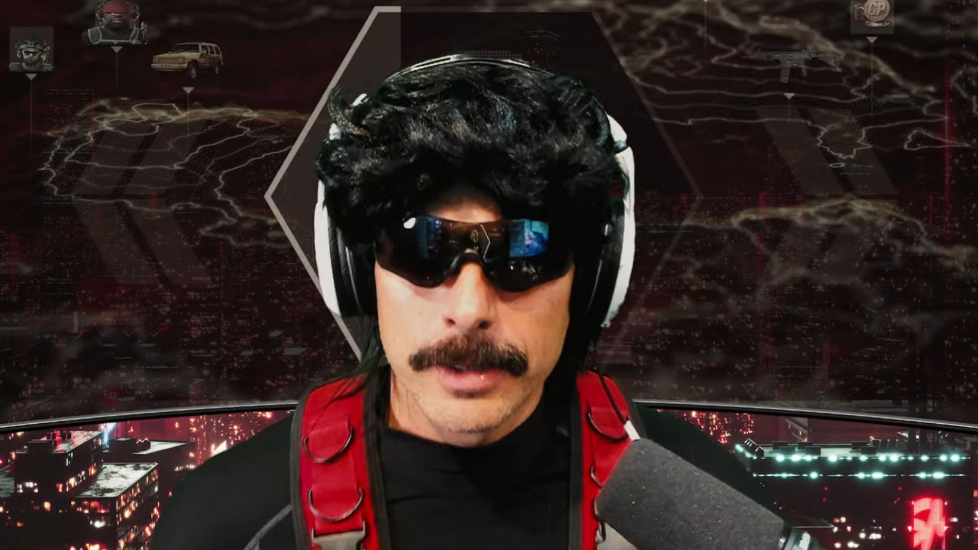 Dr Disrespect talking to camera on stream in red vest
