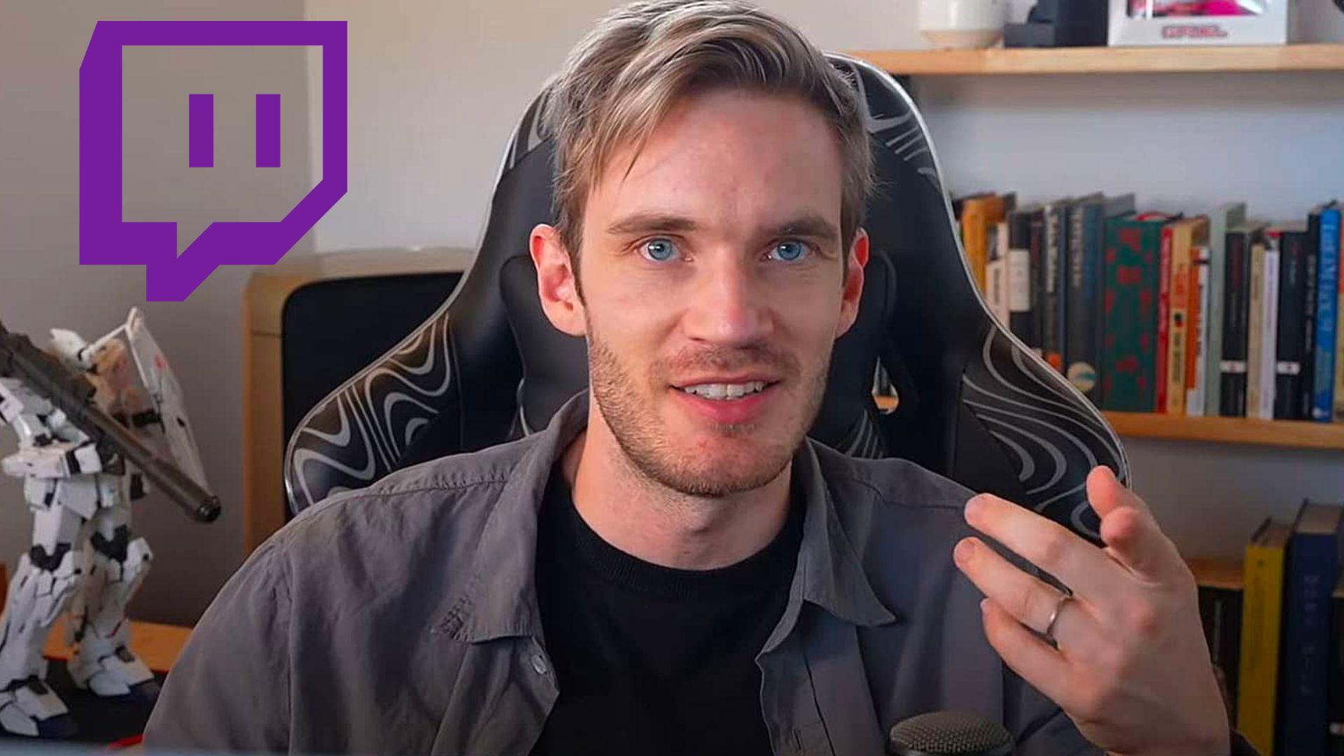 PewDiePie talking to camera with Twitch logo next to head