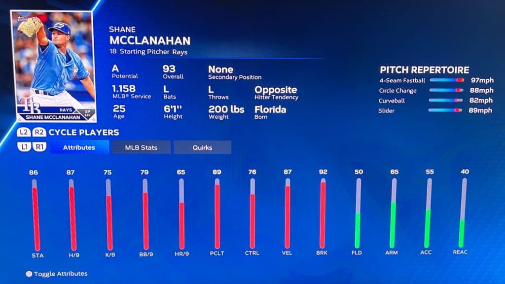 Shane McClanahan in MLB The Show 23.
