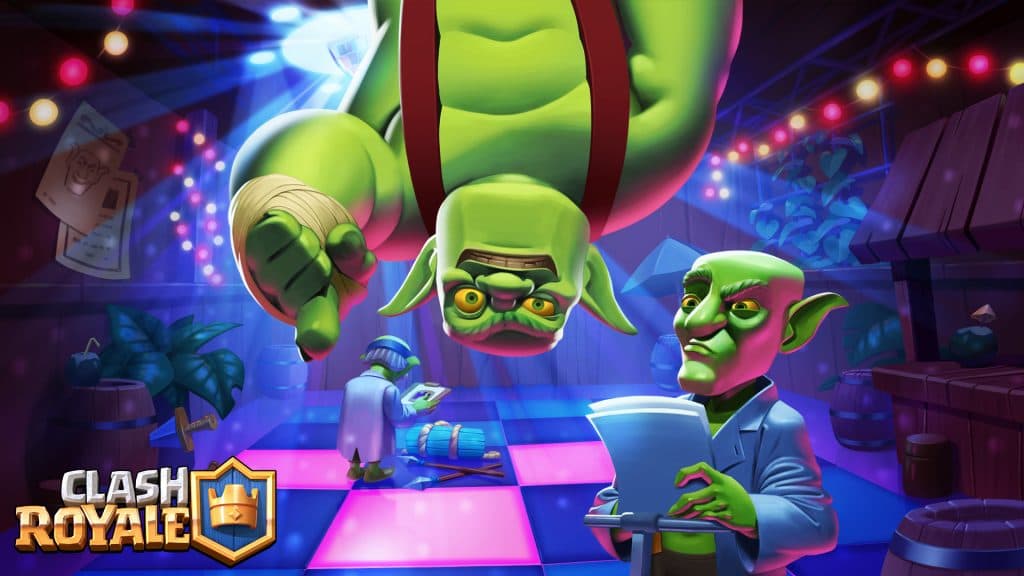 cover art for Clash Royale featuring a goblin.