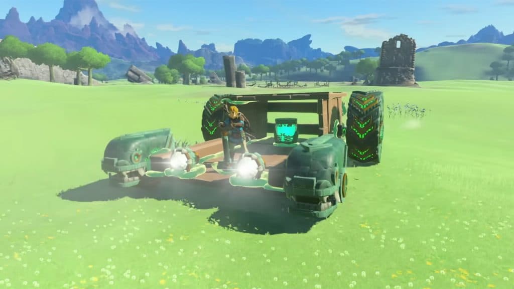A vehicle built with Link's Ultrahand ability in The Legend of Zelda Tears of the Kingdom