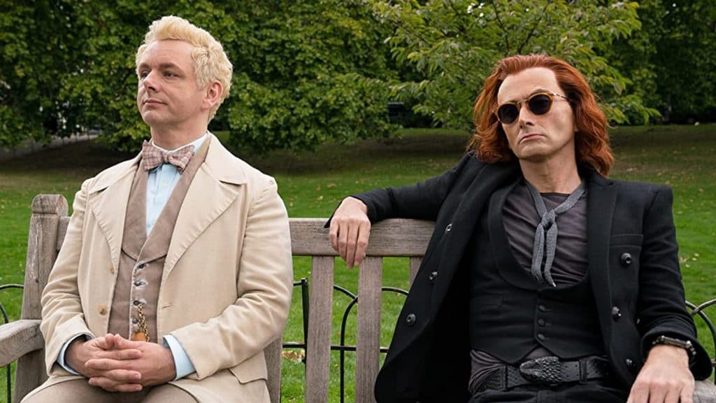 An image of Michael Sheen and David Tennant in Good Omens.