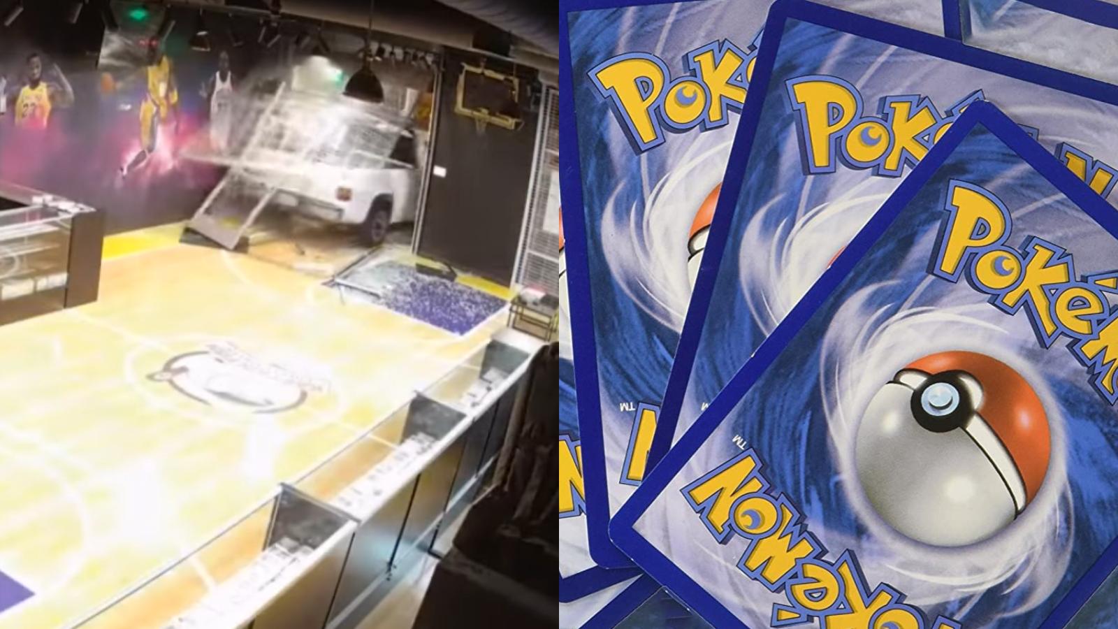 thieves crash truck into pokemon card store