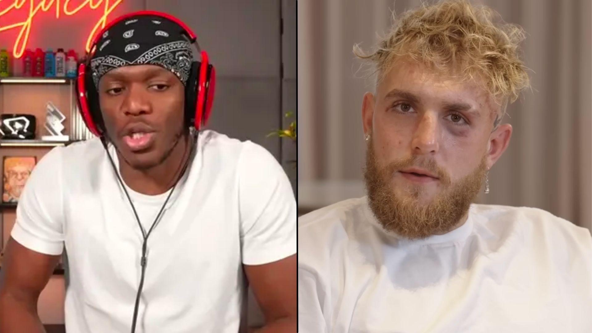 KSI and Jake Paul side by side looking at camera wearing white shirts