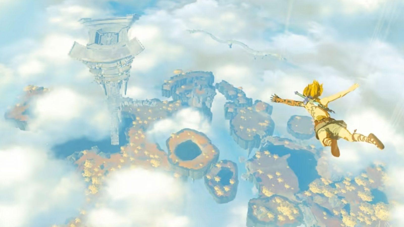 link flying through the sky in the legend of zelda tears of the kingdom