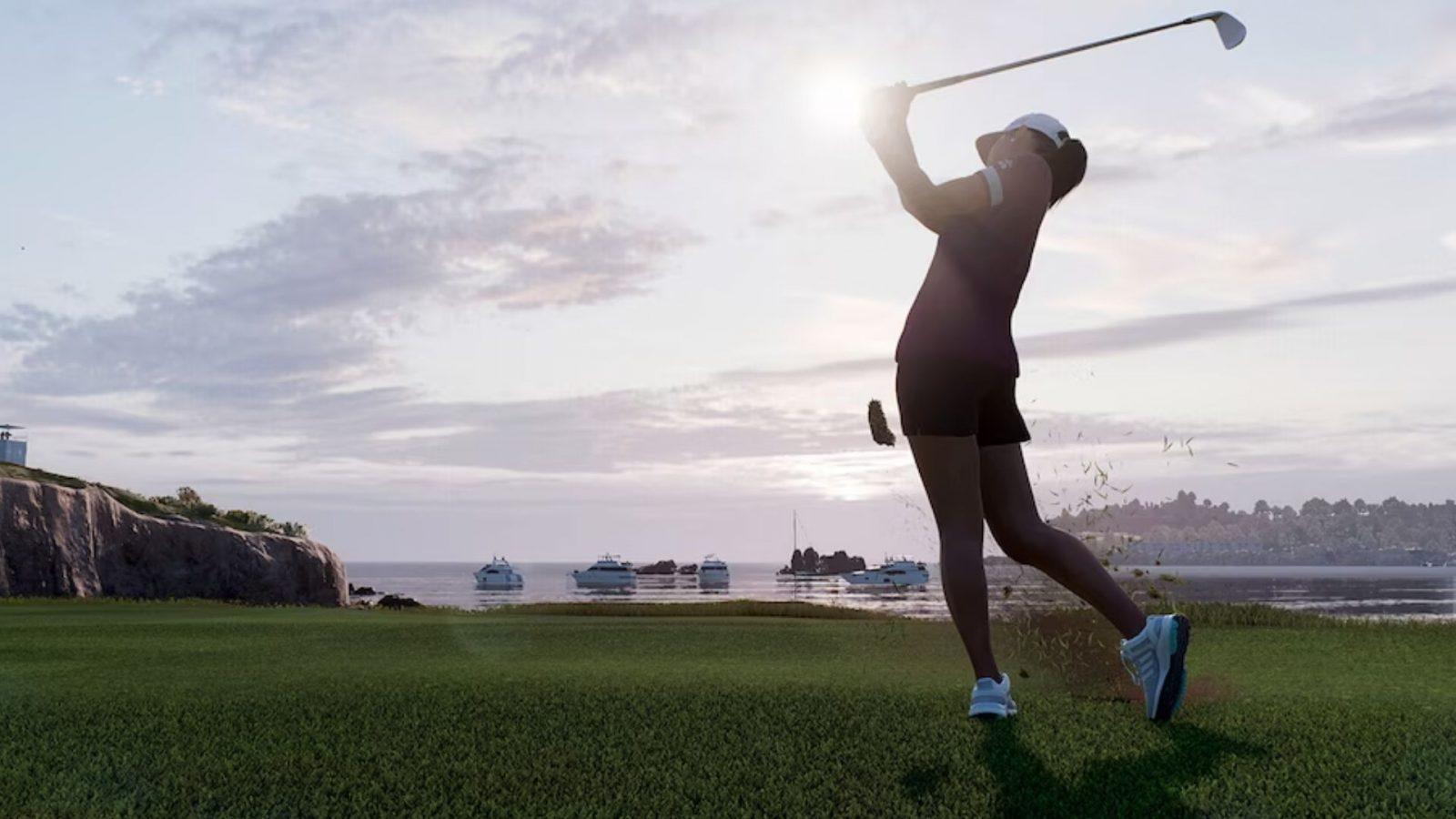 female golfer hitting shot in ea sports pga tour