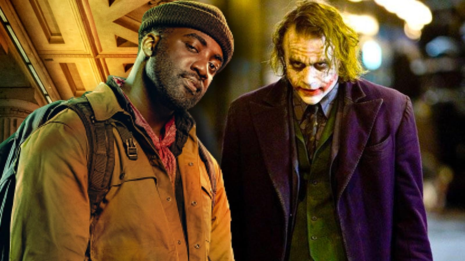 Shamier Anderson as the Tracker in John Wick: Chapter 4 and Heath Ledger's Joker in The Dark Knight