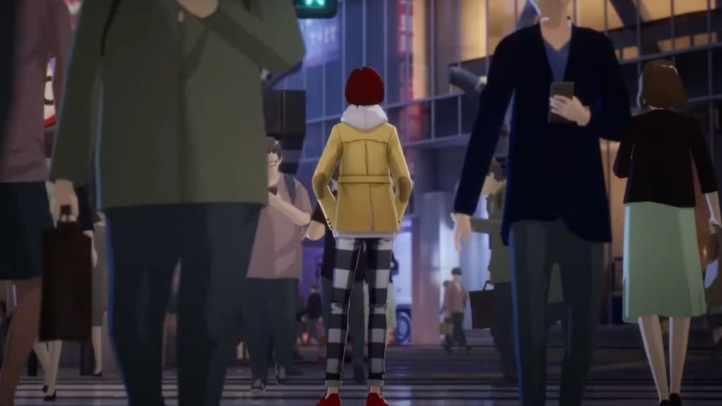 Persona 5 mobile game main character standing in the street