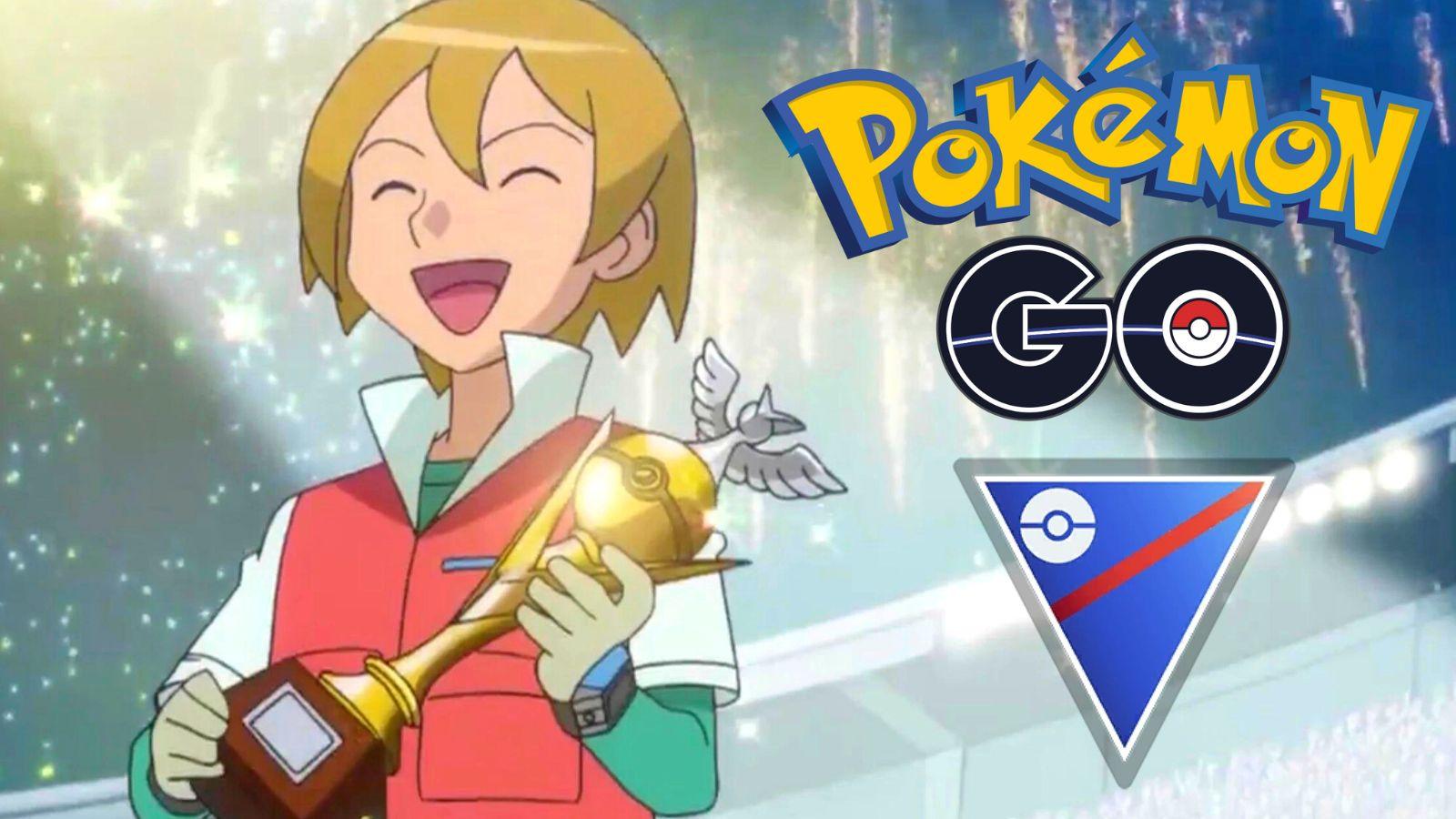 pokemon anime trainer holding trophy go logo header