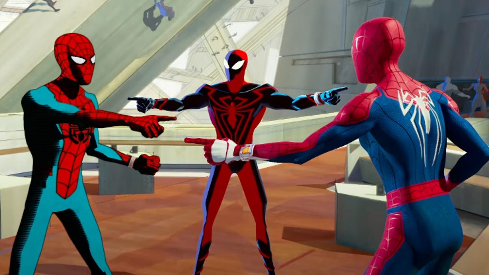 A still of the Spider Society in Spider-Man: Across the Spider-Verse