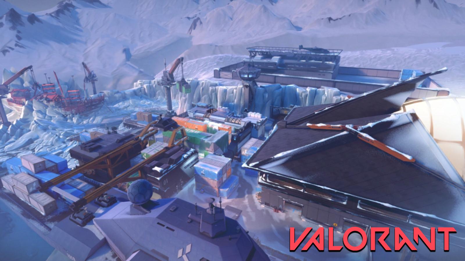 top view of Icebox map with the Valorant logo