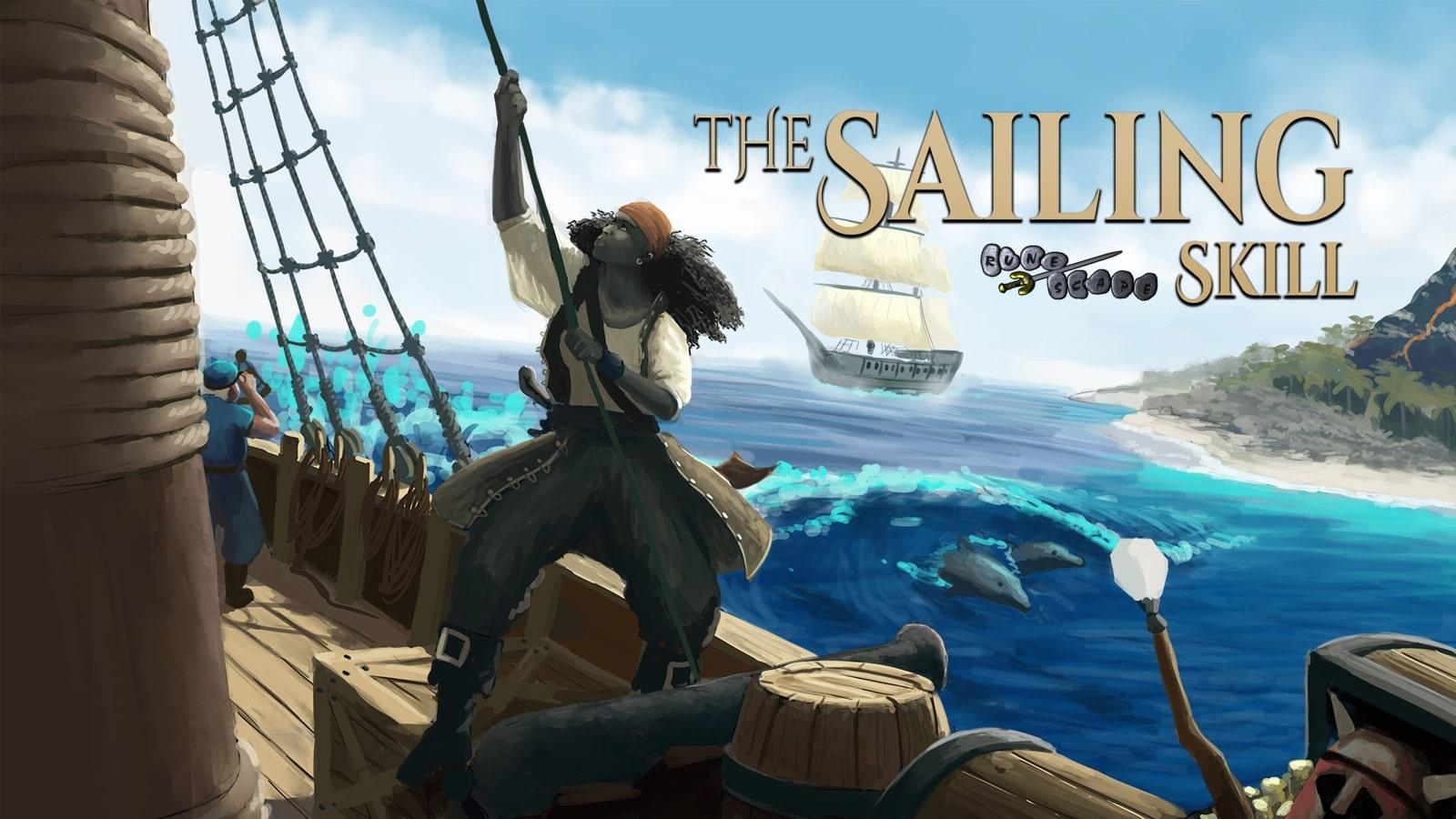 A character works the sails on the high sea