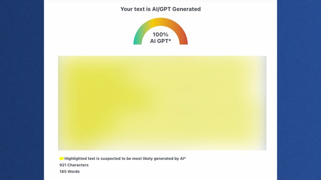 ZeroGPT detecting 100% AI text