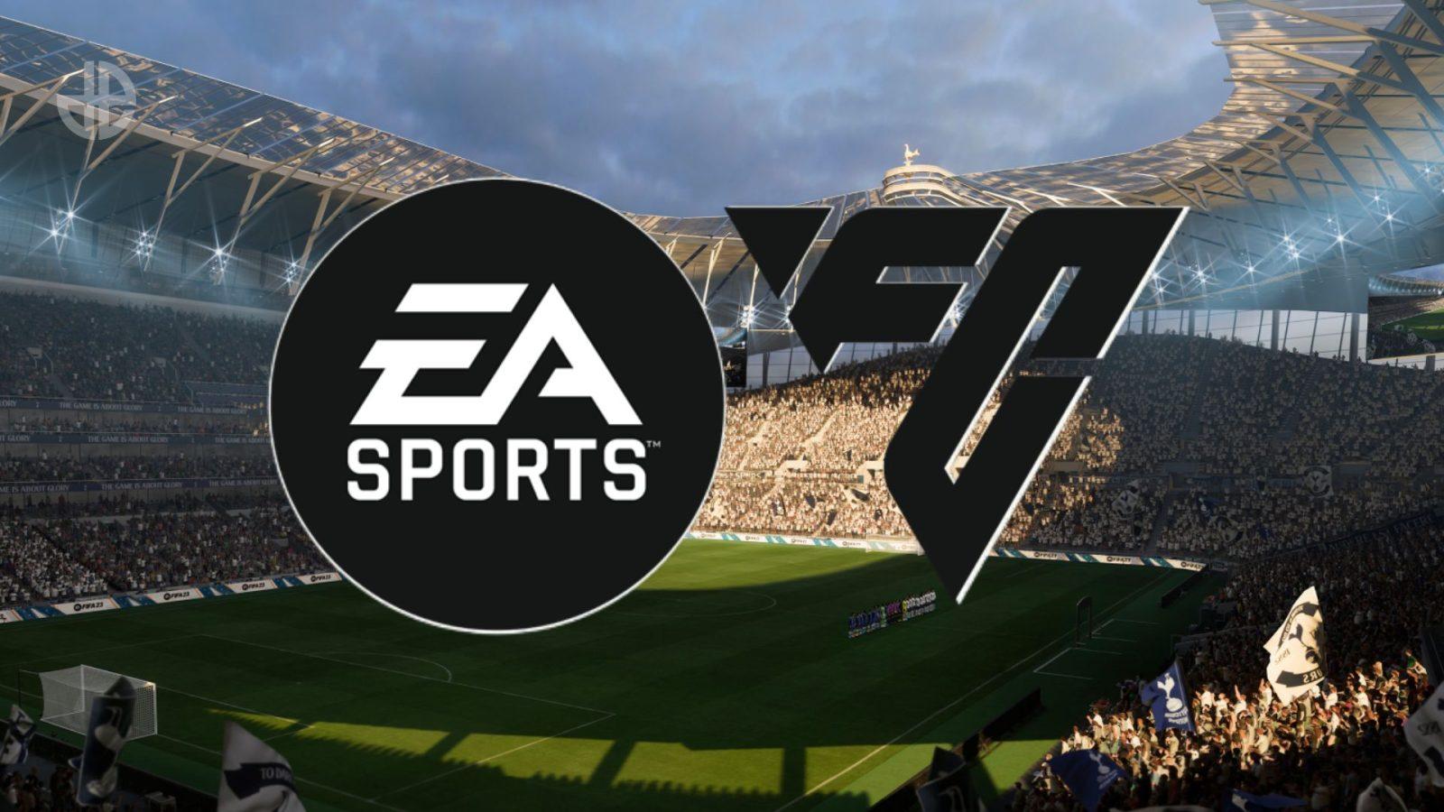 Black EA SPORTS FC Logo on Tottenham stadium