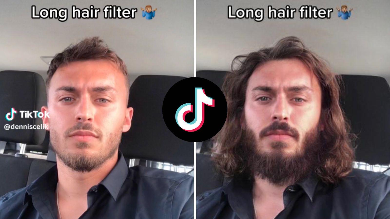 Man using the long hair filter on himself